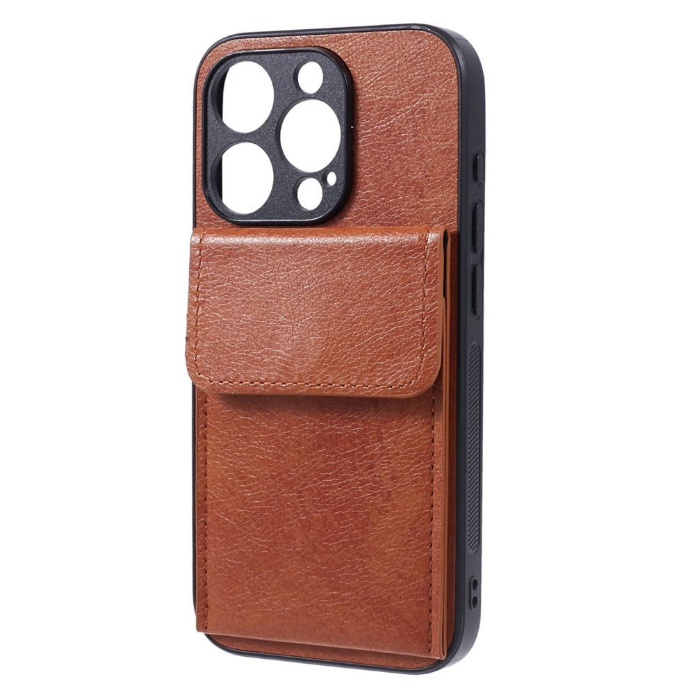 iPhone 15 Pro Max Leather Covered Plastic Case with Card Holder - Light Brown