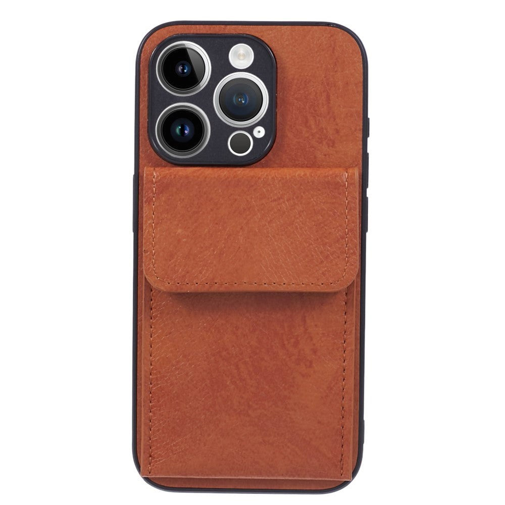 iPhone 15 Pro Leather Covered Plastic Case with Card Holder - Light Brown