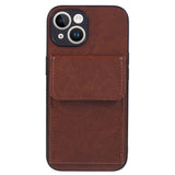 iPhone 15 Leather Covered Plastic Case with Card Holder - Brown