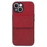 iPhone 15 Leather Covered Plastic Case with Card Holder - Red