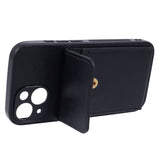 iPhone 15 Leather Covered Plastic Case with Card Holder - Black