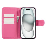 iPhone 15 Pro Artificial Leather Case w. Wallet og Strap - Camellia Flower - Pink