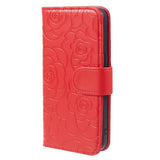 iPhone 15 Pro Artificial Leather Case w. Wallet og Strap - Camellia Flower - Red