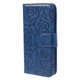 iPhone 15 Pro Artificial Leather Case w. Wallet og Strap - Camellia Flower - Blue