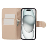 iPhone 15 Pro Artificial Leather Case w. Wallet og Strap - Camellia Flower - Gold