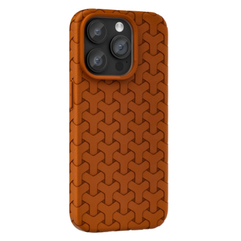 iPhone 15 Flexible Plastic Case - Braided Texture - Brown