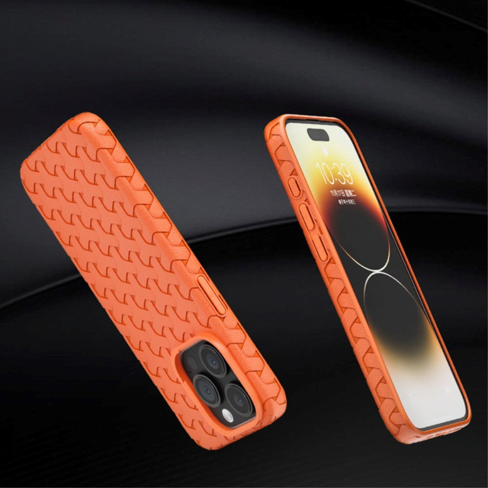 iPhone 15 Plus Flexible Plastic Case - Braided Texture - Orange