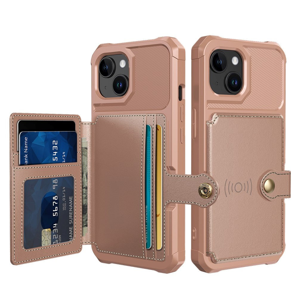 iPhone 15 Hybrid Case w. Wallet - Rose Gold