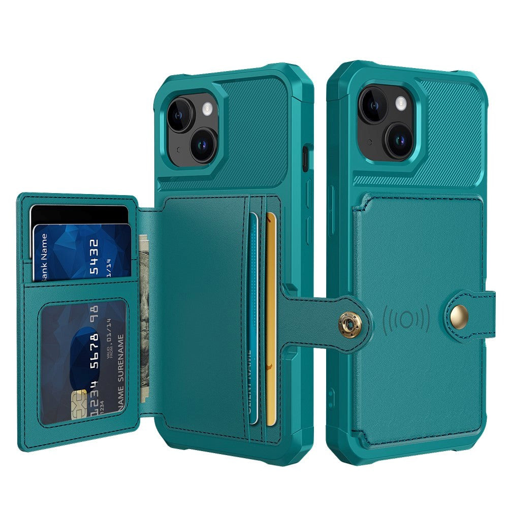 iPhone 15 Hybrid Case w. Wallet - Turquoise