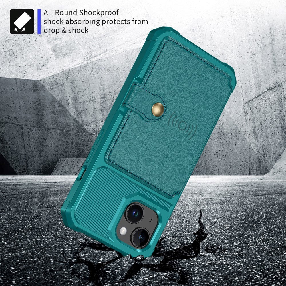 iPhone 15 Hybrid Case w. Wallet - Turquoise