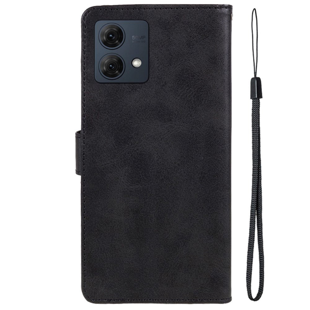 Motorola Moto G84 Leather Case with Wallet and Strap - Black