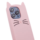 iPhone 14 Pro Silicone Case with 3D Cat - Pink