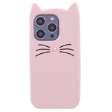 iPhone 13 Pro Silicone Case with 3D Cat - Pink