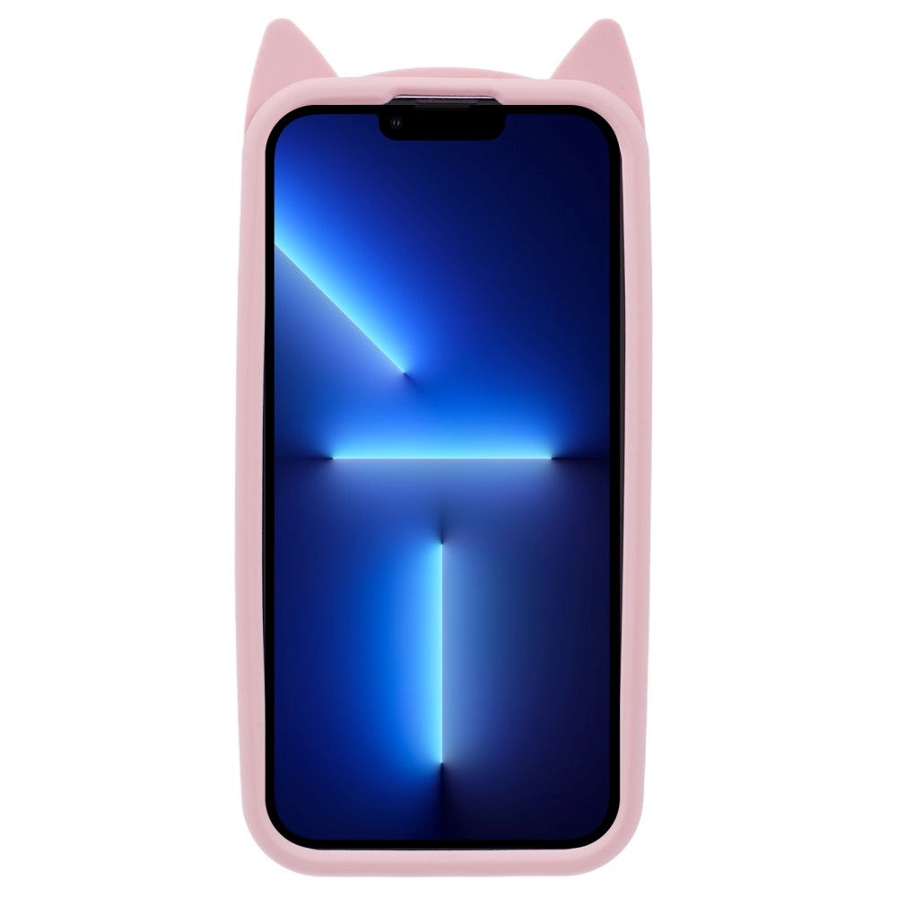 iPhone 13 Pro Silicone Case with 3D Cat - Pink