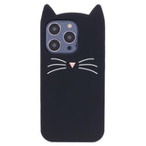 iPhone 13 Pro Silicone Case with 3D Cat - Black