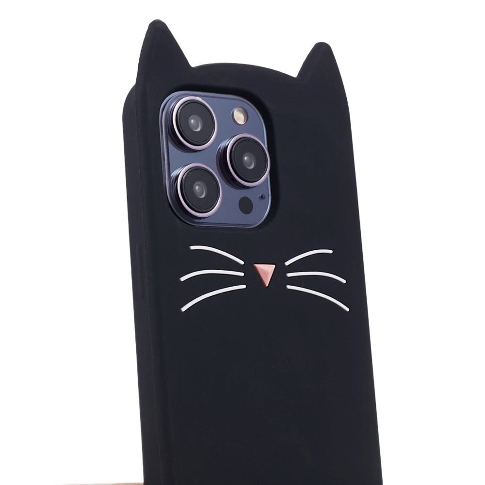 iPhone 13 Pro Silicone Case with 3D Cat - Black