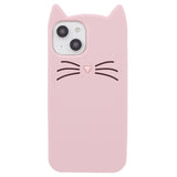 iPhone 13 Silicone Case with 3D Cat - Pink