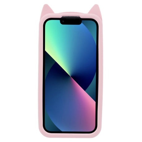 iPhone 13 Silicone Case with 3D Cat - Pink