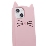 iPhone 14 Silicone Case with 3D Cat - Pink