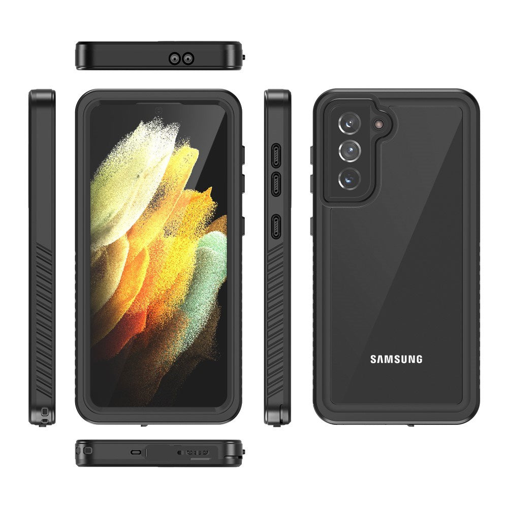 Samsung Galaxy S21 - Waterproof Hybrid Case with Built-in Screen Protector Film - Transparent / Black