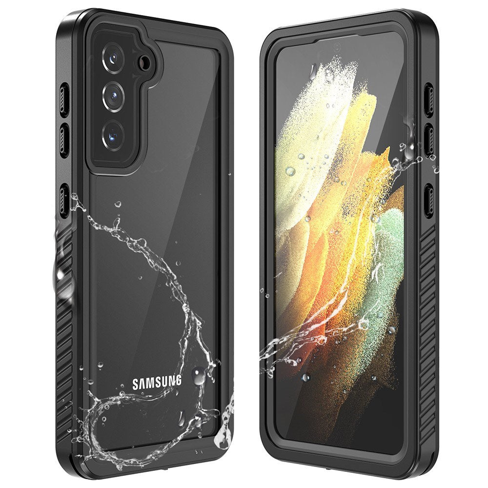 Samsung Galaxy S21 - Waterproof Hybrid Case with Built-in Screen Protector Film - Transparent / Black