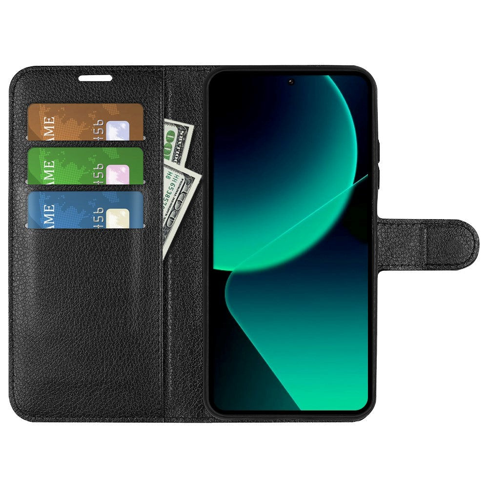 Xiaomi 13T / 13T Pro  Litchi Leather Flip Cover w. Wallet - Black