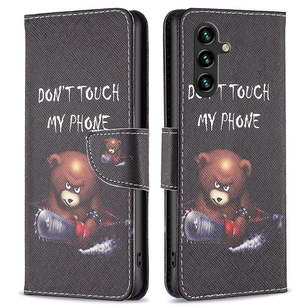 Samsung Galaxy A15 (5G) / A15 Leather Wallet Case & Print - "Don't Touch My Phone" - Bear