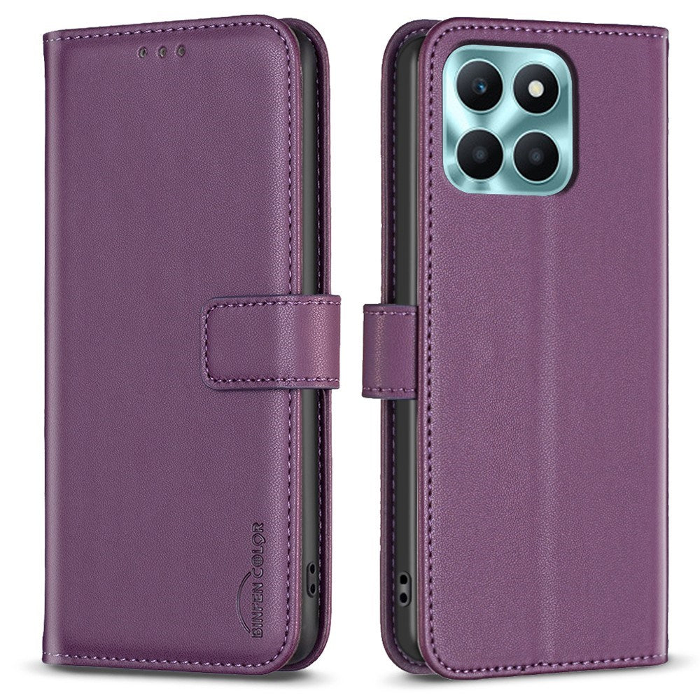 Honor X6a BINFEN Faux Leather Flip Case with Card Holder & Stand Function - Dark Purple