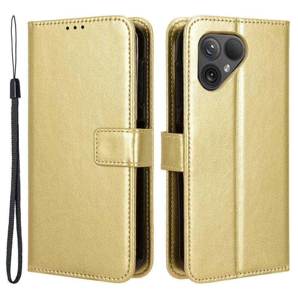 Fairphone 5 Leather Flip Case w. Wallet & Strap - Gold