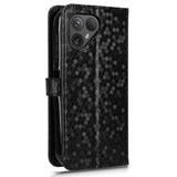 Fairphone 5 Leather Flip Case with Wallet and Strap - Hexagon Engraving - Black