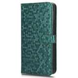 Fairphone 5 Leather Flip Case with Wallet and Strap - Hexagon Engraving - Green