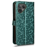 Fairphone 5 Leather Flip Case with Wallet and Strap - Hexagon Engraving - Green