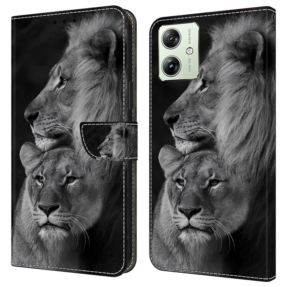 Motorola Moto G54 Leather Wallet Case w. Print - Lions