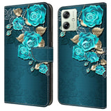 Motorola Moto G54 Leather Wallet Case w. Print - Blue Rose