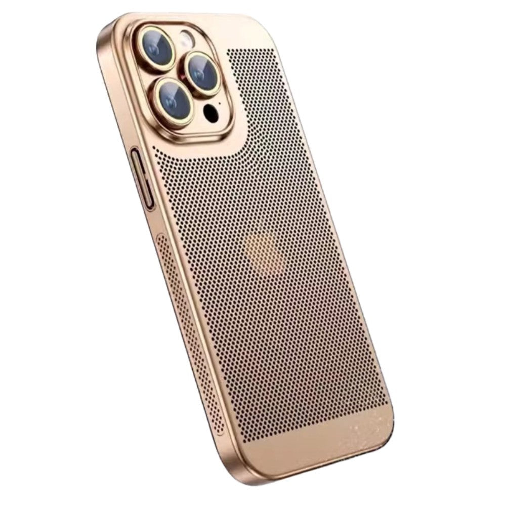 iPhone 15 Pro Hard Perforated Plastic Cover with Camera Lens Protection - Gold