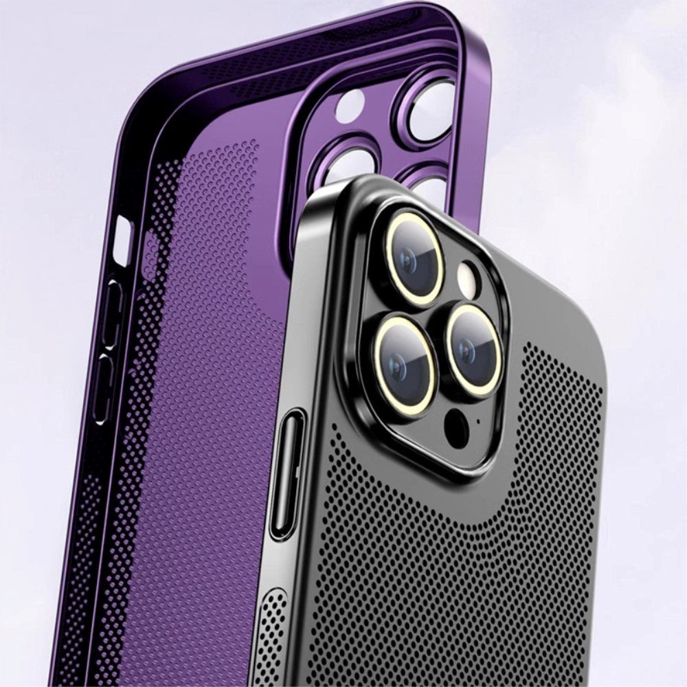 iPhone 15 Pro Hard Perforated Plastic Cover with Camera Lens Protection - Siver