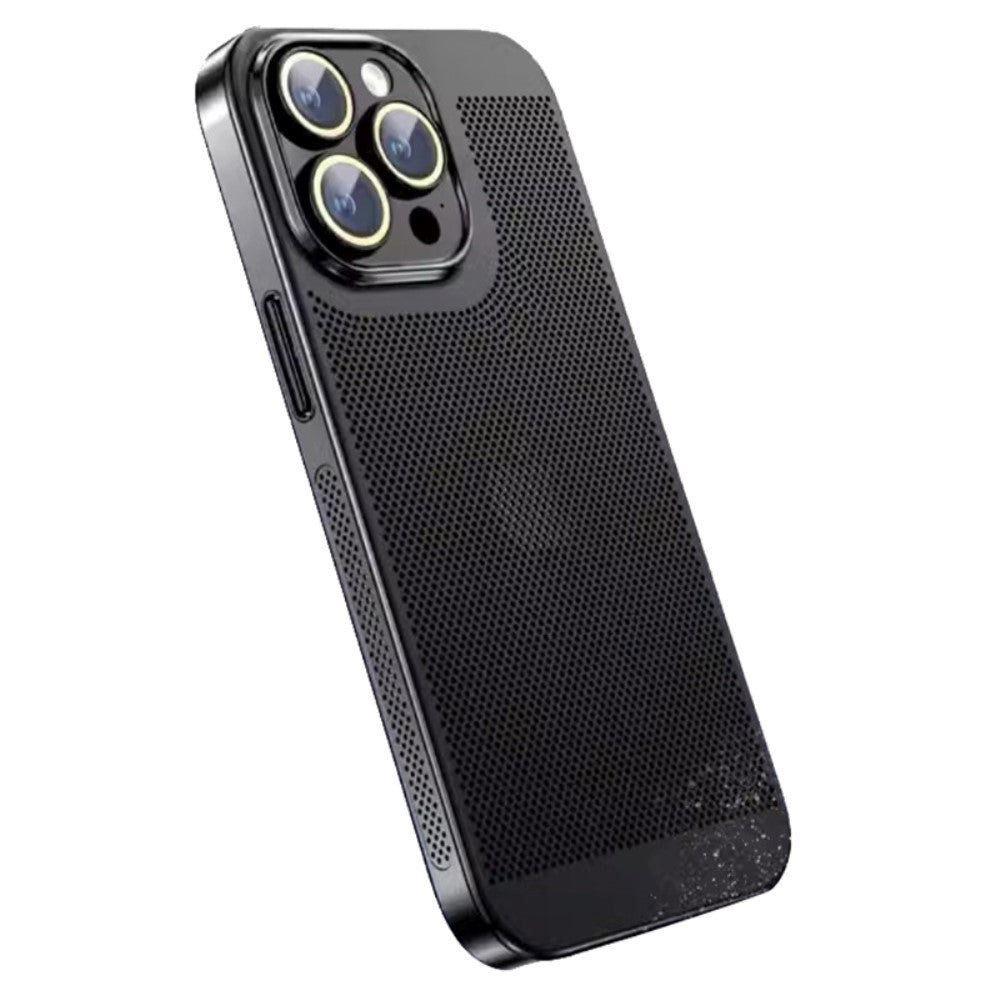 iPhone 15 Hard Perforated Plastic Cover with Camera Lens Protection - Black