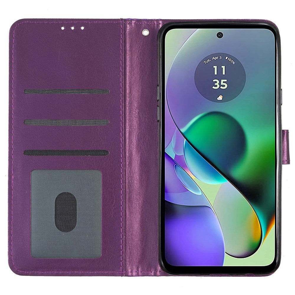 EIDERWOOD Motorola Moto G54 Leather Flip Case with Wallet and Strap - Glitter - Purple