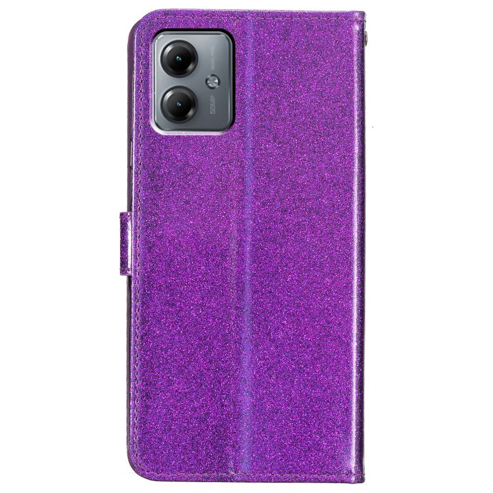 EIDERWOOD Motorola Moto G54 Leather Flip Case with Wallet and Strap - Glitter - Purple