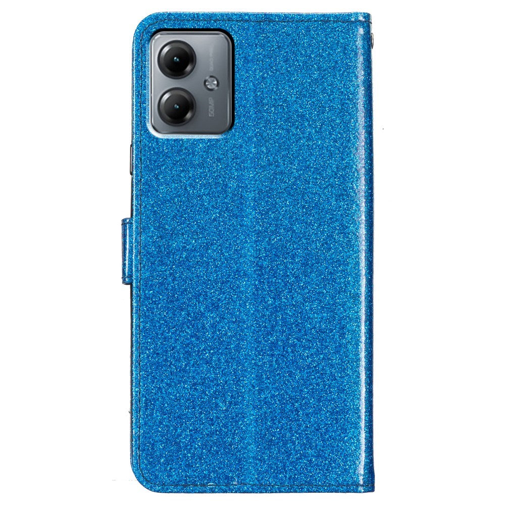 EIDERWOOD Motorola Moto G54 Leather Flip Case with Wallet and Strap - Glitter - Blue