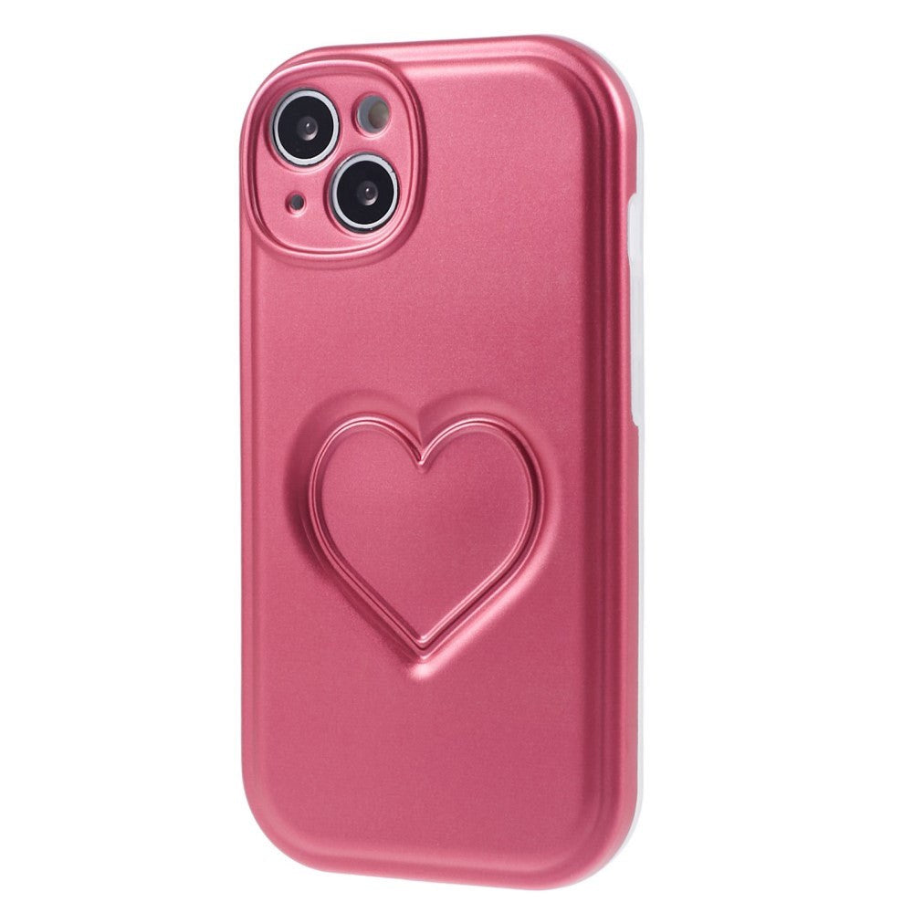 iPhone 15 Flexible Plastic Case w. Heart - Neon Pink