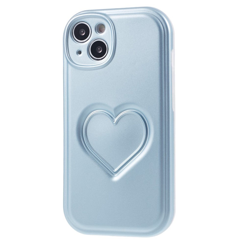 iPhone 15 Flexible Plastic Case w. Heart - Light Blue