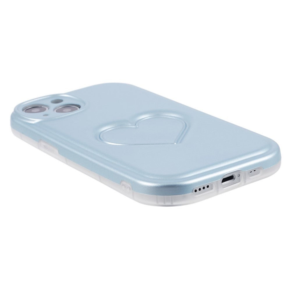 iPhone 15 Flexible Plastic Case w. Heart - Light Blue