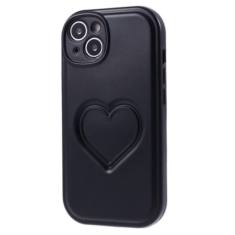 iPhone 15 Flexible Plastic Case w. Heart - Black