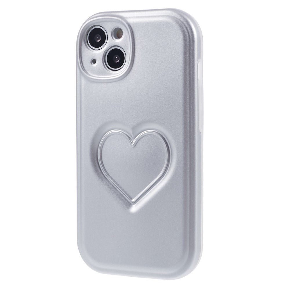 iPhone 15 Flexible Plastic Case w. Heart - Silver