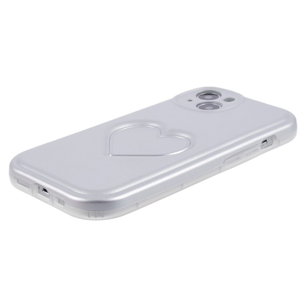 iPhone 15 Flexible Plastic Case w. Heart - Silver