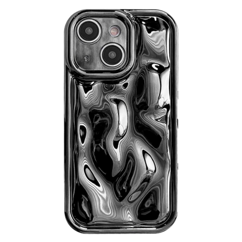 iPhone 15 Flexible Plastic Case with Uneven and Shiny Surface - Black