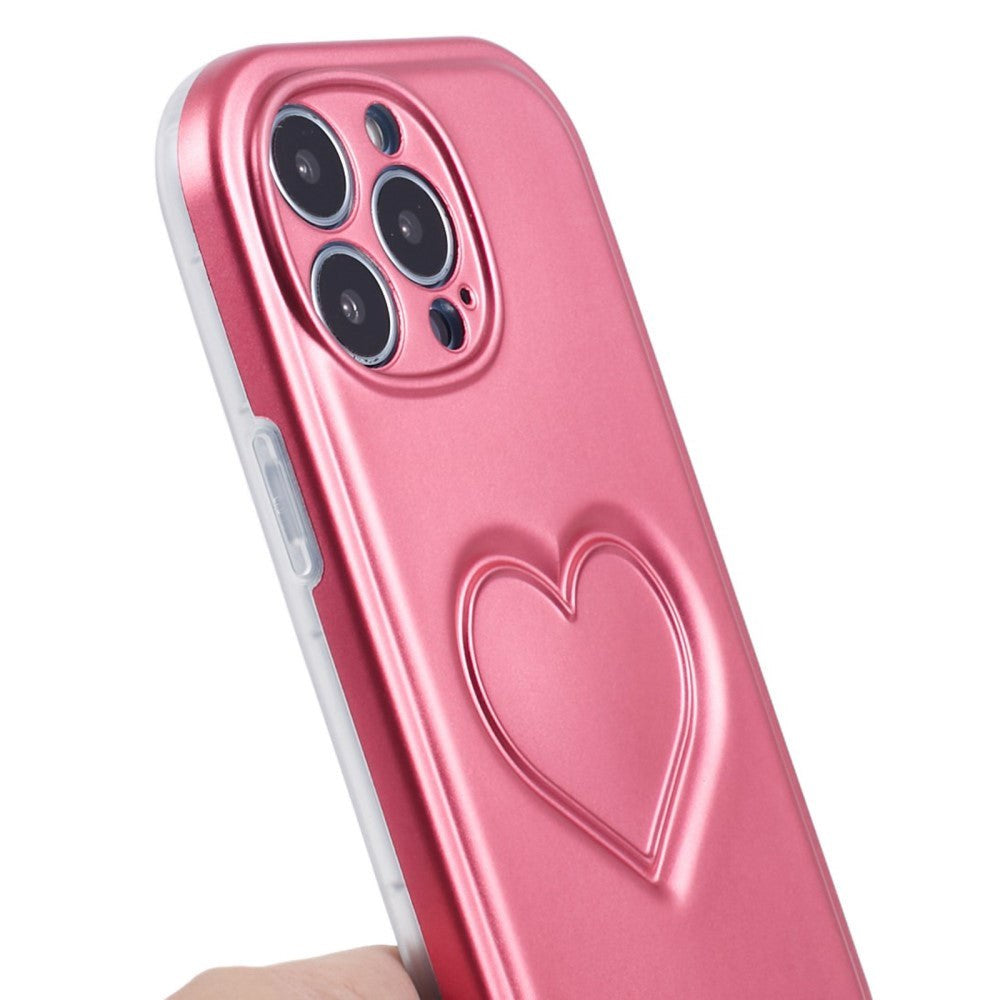 iPhone 15 Pro Flexible Plastic Case w. Heart - Neon Pink