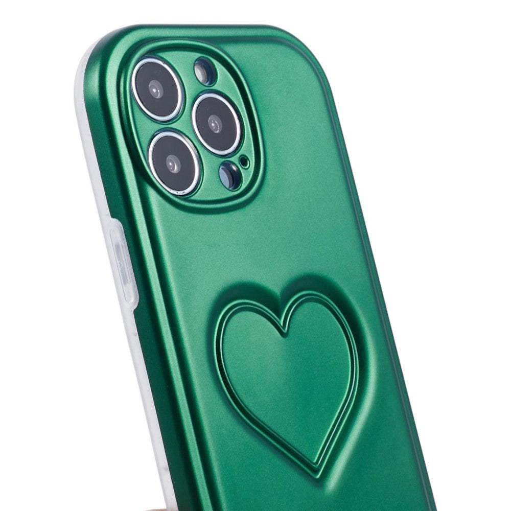 iPhone 15 Pro Flexible Plastic Case w. Heart - Green