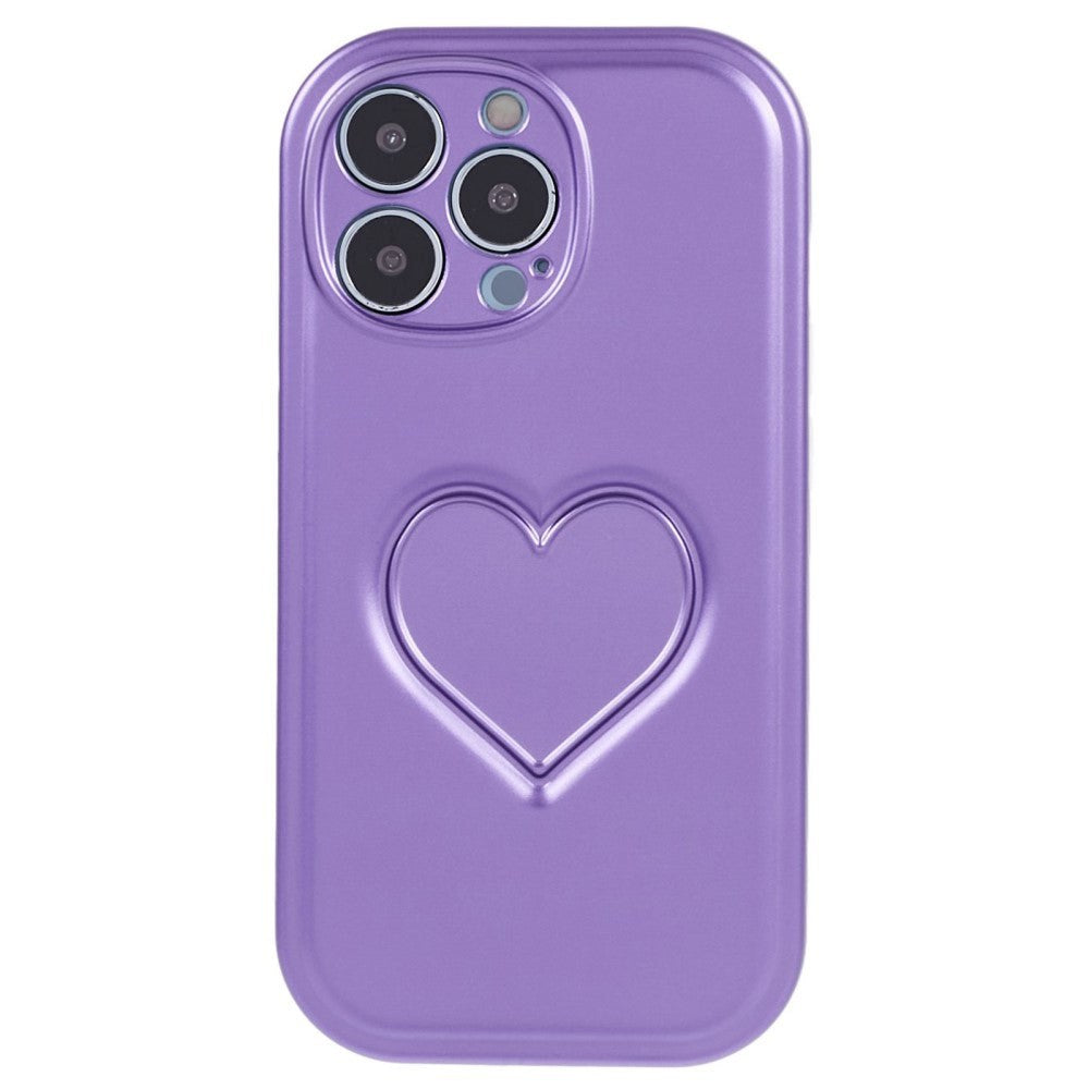 iPhone 15 Pro Flexible Plastic Case w. Heart - Purple